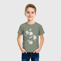 Футболка хлопковая детская Цветы акварелью ветки магнолии, цвет: авокадо — фото 2