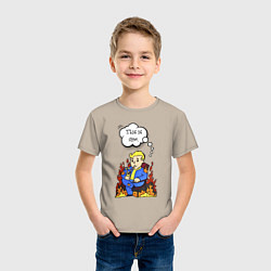 Футболка хлопковая детская Vault boy in the fire, цвет: миндальный — фото 2