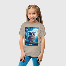 Футболка хлопковая детская Милый совёнок на фоне луны - нейроарт фантазия, цвет: миндальный — фото 2