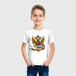 Футболка хлопковая детская Двуглавый орел, флаг России и георгиевская лента, цвет: белый — фото 2