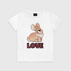 Футболка хлопковая детская Милый кролик love пиксель арт, цвет: белый