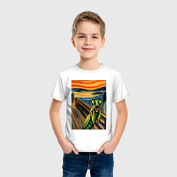 Футболка хлопковая детская Богомол кричит на картине Эдварда Мунка - мем иску, цвет: белый — фото 2