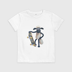 Детская футболка Барашек Шон со скейтом