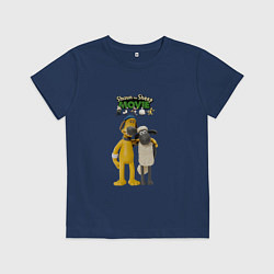 Футболка хлопковая детская Барашек Шон с битцером, цвет: тёмно-синий