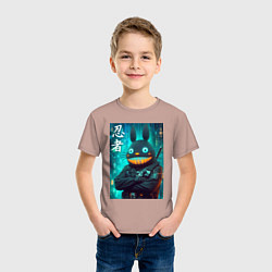 Футболка хлопковая детская Cyber Totoro - ninja, цвет: пыльно-розовый — фото 2