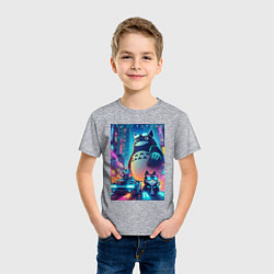 Футболка хлопковая детская Totoro and cats - cyberpunk, цвет: меланж — фото 2