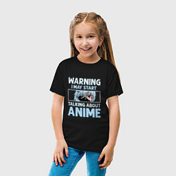 Футболка хлопковая детская Warning i may start talking about anime, цвет: черный — фото 2