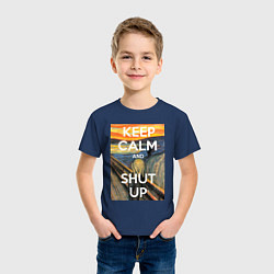 Футболка хлопковая детская Успокойся и заткнись - девиз, цвет: тёмно-синий — фото 2