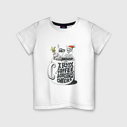 Футболка хлопковая детская Coffee Christmas Skeleton, цвет: белый