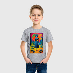 Футболка хлопковая детская Портрет ведьмы со зверушками - готика, цвет: меланж — фото 2