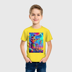 Футболка хлопковая детская Скелет играет на гитаре в грибном лесу, цвет: желтый — фото 2