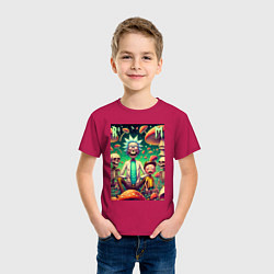 Футболка хлопковая детская Рик и Морти под грибами - нейроарт, цвет: маджента — фото 2