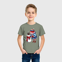 Футболка хлопковая детская Рыба и снеговик, цвет: авокадо — фото 2