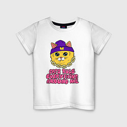 Футболка хлопковая детская Cat rules everything around me, цвет: белый