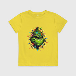 Детская футболка Гринч похититель рождества в гирлянде