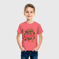 Футболка хлопковая детская Новогодняя атмосфера rockin around the christmas t, цвет: коралловый — фото 2