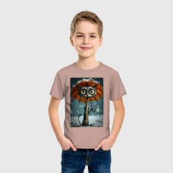 Футболка хлопковая детская Уличный кот под мокром снегом, цвет: пыльно-розовый — фото 2