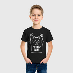 Футболка хлопковая детская Сектор Газа - рок кот, цвет: черный — фото 2