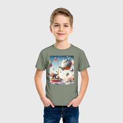 Футболка хлопковая детская Чаепитие крылатого слона - психоделика, цвет: авокадо — фото 2