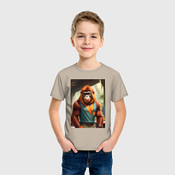 Футболка хлопковая детская Орангутанг хуманизация, цвет: миндальный — фото 2