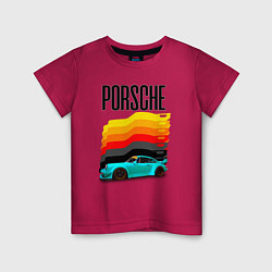 Футболка хлопковая детская Автомобиль Porsche на фоне флага Германии, цвет: маджента
