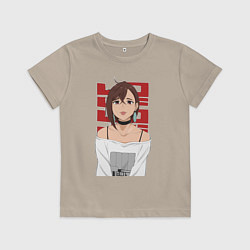 Футболка хлопковая детская Дандадан: Момо, цвет: миндальный