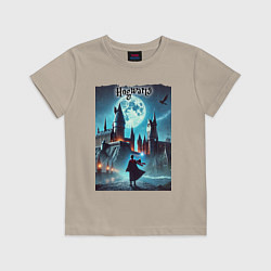 Футболка хлопковая детская Nightly Hogwarts - neon glow, цвет: миндальный