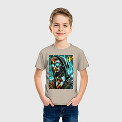 Футболка хлопковая детская Cyber Harry Potter - ai art fantasy, цвет: миндальный — фото 2