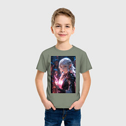 Футболка хлопковая детская Прекрасная девушка-эльф-маг, цвет: авокадо — фото 2