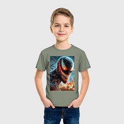 Футболка хлопковая детская Ужасный Веном - неоновое свечение, цвет: авокадо — фото 2