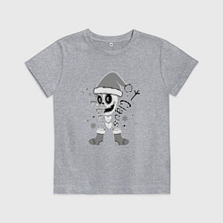 Футболка хлопковая детская Новогодний скелетик чб, цвет: меланж
