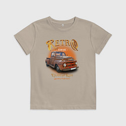 Футболка хлопковая детская Ретро гараж и автомобиль Ford F, цвет: миндальный