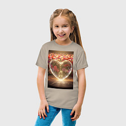 Футболка хлопковая детская Кристальное сердце на фоне роз, цвет: миндальный — фото 2