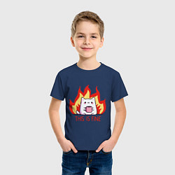 Футболка хлопковая детская Cat - this is fine, цвет: тёмно-синий — фото 2