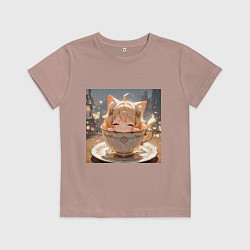 Футболка хлопковая детская Кошечка с короной в чашке, цвет: пыльно-розовый