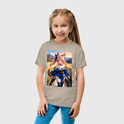 Футболка хлопковая детская Лиса посреди живописного поля, цвет: миндальный — фото 2