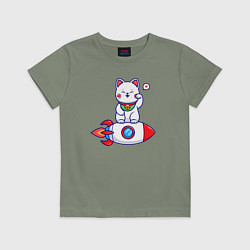 Футболка хлопковая детская Кот на ракете, цвет: авокадо