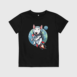 Детская футболка Щенок бультерьера на ракете в космосе