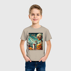 Футболка хлопковая детская The negative effects of eating fast food, цвет: миндальный — фото 2