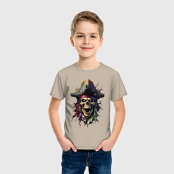 Футболка хлопковая детская Пиратский череп, цвет: миндальный — фото 2