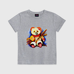 Футболка хлопковая детская Медвежонок китайский краски, цвет: меланж