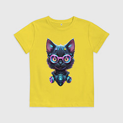 Детская футболка Прикольный котёнок - киберпанк