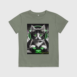 Детская футболка Котёнок командный геймер - киберспорт