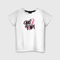 Футболка хлопковая детская Girl power black and pink, цвет: белый