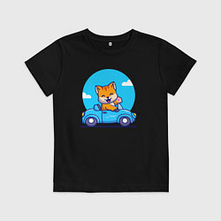 Футболка хлопковая детская Котик водитель, цвет: черный