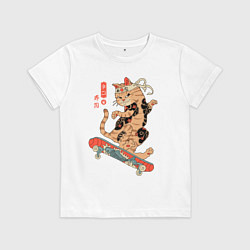 Детская футболка Кот самурай - скейтбордист