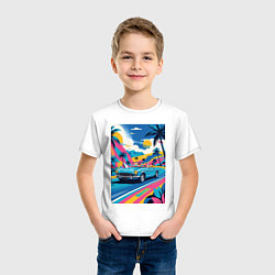 Футболка хлопковая детская Кабриолет едет по тропическому острову, цвет: белый — фото 2