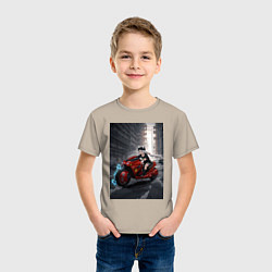 Футболка хлопковая детская Shiroko лиса на футуристичном мотоцикле, цвет: миндальный — фото 2