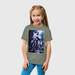 Футболка хлопковая детская Киборг лиса с неоновой подсветкой, цвет: авокадо — фото 2
