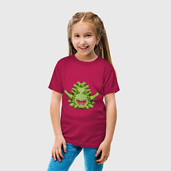 Футболка хлопковая детская Cartoon monster with spikes green, цвет: маджента — фото 2